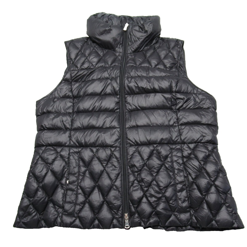 Lauren Ralph Lauren Down Vest Womens Medium Black Quilted Buckle Waist Full Zip